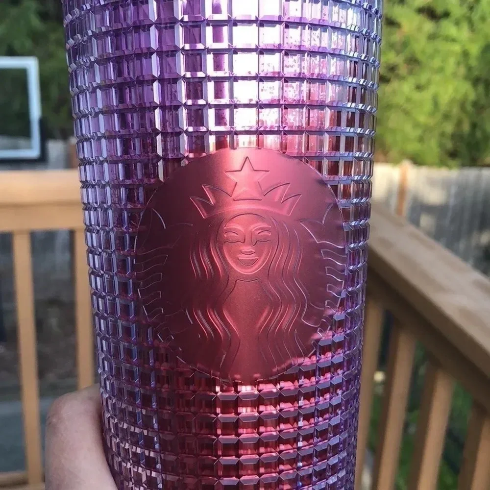 STARBUCKS 2021 summer purple and pink grid tumbler